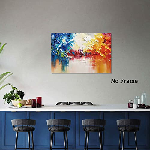 Colorful Abstract Canvas Wall Art Navy Blue Art Red Orange Yellow Abstract Art Modern Texture Picture Lake Landscape Abstract Painting Blue Abstract Wall Art Orange Blue Red Canvas 16X24Inch No Frame #TOP3