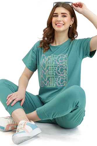 Image of ZEYO - Women's Cotton Typography Printed Night Suit Set of Top & Pajama Set