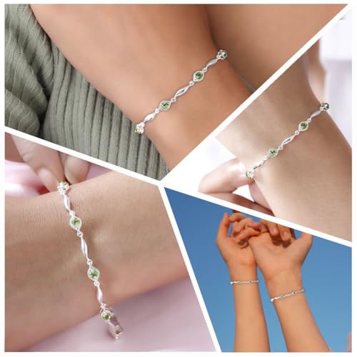 Shop LC Peridot Birthstone Bracelets for women in 925 Sterling Silver Bracelet 7.25 Inches Bolo Link Chain Bracelets Infinity Jewelry Birthday Gifts for Women2