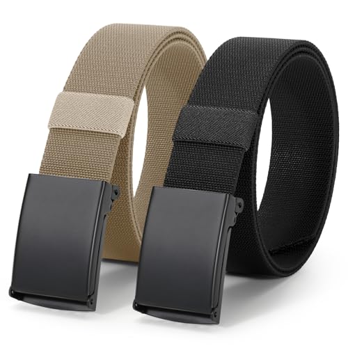 JASGOOD 2 Pack Stretch Web Belt for Men with Metal Buckle Outdoor Work Sports Hunting Hiking