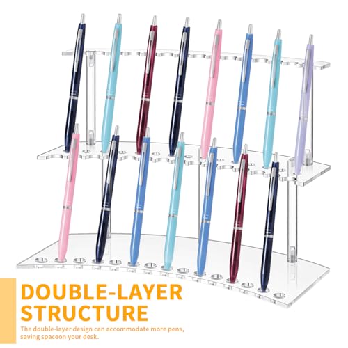 GMOMKE Acrylic Pen Display Stand, Pen Holder 2-Tier 30 Slot 1.3cm Wide Organizer for Fountain Pens, Makeup Brushes, Artist Supplies Office/Home/Classroom Storage Rack by GMOMKE - Image 3