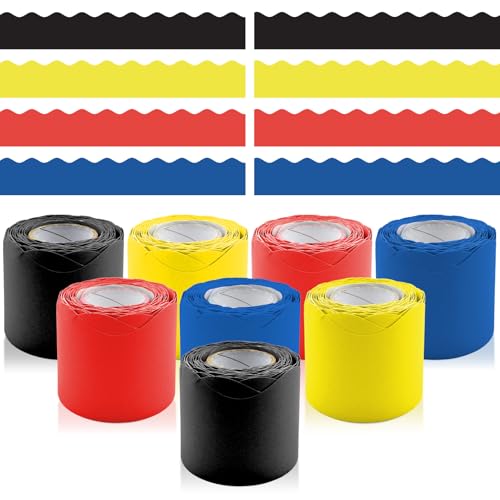 8 Rolls 262.4 Ft Bulletin Board Borders Set - Decorations for Office, School Classroom Decor, Teachers & Home DIY - Posters & Birthday Parties - Board Trim （Classic Color）