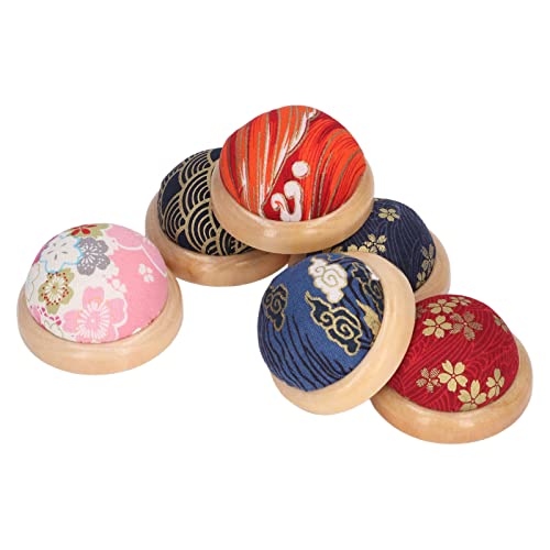 Pin Cushion 6pcs, Wooden Base Round Pin Cushion Pincushion Cute Pin Cushions Japanese Style Pincushions Pin Holder Needle Holders Pin Holders for DIY Craft Sewing Quilting Accessory