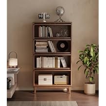 KungFuWood Wooden Bookcase with Tempered Glass Doors, Large Solid Wood Bookshelf Glass Front Bookshelves flip top Display Cabinet case Hidden Glass Doors for Apartments, Home Offices 4 tire 60"