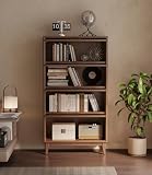 KungFuWood Wooden Bookcase with Tempered Glass Doors, Large Solid Wood Bookshelf Glass Front Bookshelves flip top Display Cabinet case Hidden Glass Doors for Apartments, Home Offices (4 tire 60")