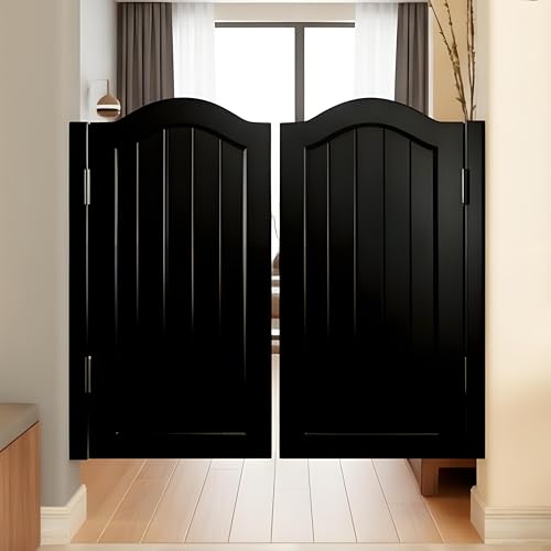 Swinging Half Doors for Doorway Wood Saloon Swinging Doors with Hinges Auto-Close Design 2-Panel Swing Doors for Kitchen Cafe Bar Porch Hallway & Entrance Black W28*H35.4