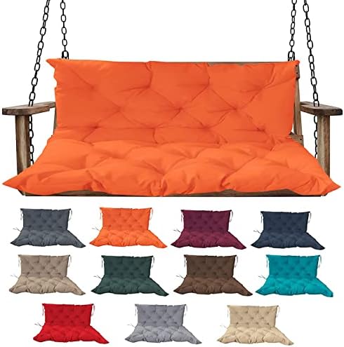 MiokyStaner Porch Swing Cushions with Backrest, 2-3 Seater Waterproof Bench Pad Cushions, Thicken 4" Outdoor Swing Cushions, for Outdoor Patio Garden Furniture (59x40in, Orange)