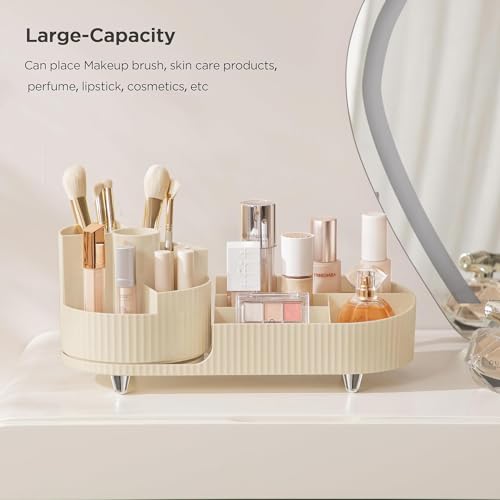 Image of BIG MAKE UP BOX Large Capacity Cosmetic Display Case Bathroom Counter Storager Cosmetics Shelf Organizer,easy to Hold All of Your Skincare Products (Off White)