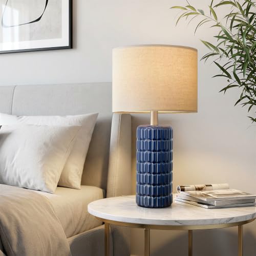 Seealle 23" Modern Ceramic Table Lamps Set of 2, Lamps for Bedroom, Blue by Seealle - Used condition - Image 4