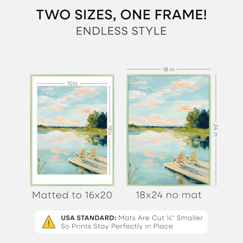 Image of Homeforia 18x24 Frame Sage Green, High End Metal 18x24 Poster Frames with Mat 16x20 inch Photo, 18 x 24 Sage Green Picture Frame Matted to 16 by 20 Art, 24x18 Frame, Tempered Glass, Wall Kit, Set of 1