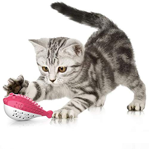 SOOJET Jouet Dentaire Chat, Jouet pour Chat Jouet Molaire en Silicone À Mâcher Jouet Chaton Cataire Brosse À Dents Forme de Poisson Jouet Interactif Hygiène Dentaire Chat(Rose)