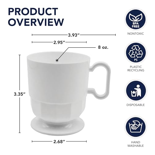 Party Essentials 8-Ounce Hard Plastic Tea Mugs/Coffee Cups with Handles, 40-Count, Deluxe White by Party Essentials - Image 2