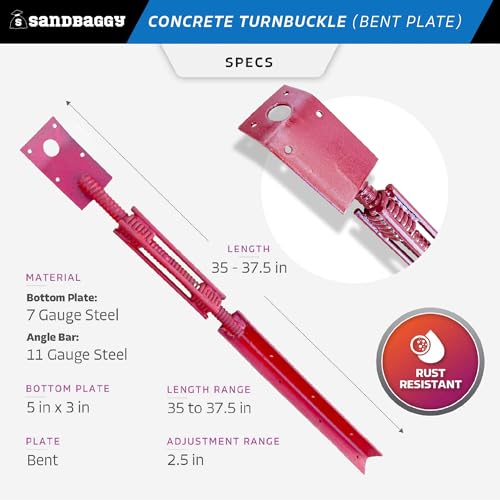 Sandbaggy Concrete Turnbuckle Form Aligner with 5\" x 3\" Bent Plate (35\" - 37.5\" Length) - Rust Resistant Steel - Adjustable Wall Brace - Aligns & Plumbs Form Walls, Columns, or Beams (35 inches, 1) - Thumbnail 2