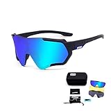 JEPOZRA Sport Sonnenbrille Fahrradbrille Sportbrille mit UV400 3 Wechselgläser inkl Schwarze polarisierte Linse für Outdooraktivitäten Radfahren Laufen Klettern Autofahren Laufen Angeln Golf Unisex