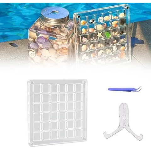 Acrylic Magnetic Seashell Display Box, Mini Seashell Display Case, Containers to Display Seashells, Crystal Seashell Display Organizer Box Holder for Gemstone Diamond-36Grids Cover