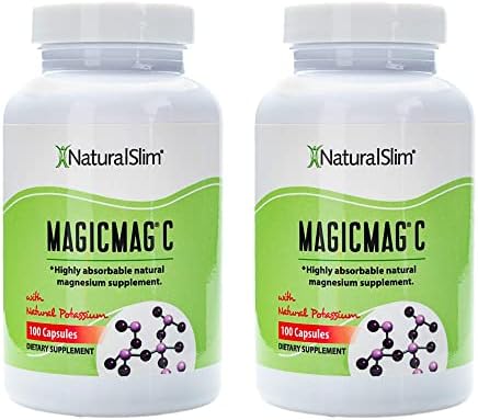 NaturalSlim MagicMag C Magnesium Citrate Capsules – Magnesium Supplement with Natural Potassium | Sleep Support, Heart Health, and Muscle Cramp Relief | Gluten-Free, 100 Capsules (2 Pack)