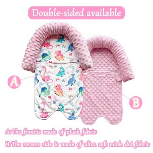 Image of Baby Head Support and Strap Covers for Car Seat,Minky Infant Carseat Headrest for Newborn, Infant Car Seat Insert Pad for Strollers,Swing (Pink Dinosaur)