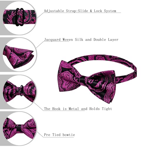 Image of DiBanGu Pre-Tied Bow Ties for Men Silk Adjustable Tuxedo Bowties Pocket Square Cufflinks Set with Lapel Pin Jacquard Woven