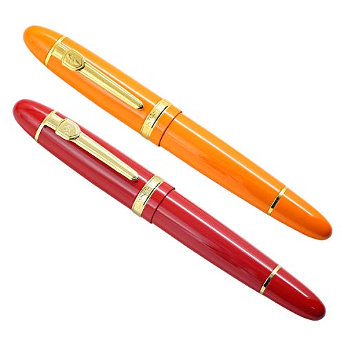 Jinhao 2Pcs 159 Fountain Pen For Writing Medium Broad Nib Metal Office Business Ink Pens And Gift Pen Pouch (2 Colors-F) #TOP28