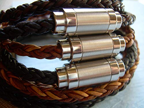 Handmade Mens Braided Leather Wrap Bracelet With Magnetic Clasp - Genuine Leather Bracelet For Men - Available Sizes: 6,6.5,7,7.5,8 Inch Or Custom #TOP4