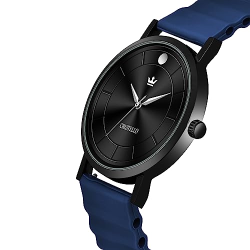Image of CRESTELLO Silicone Strap Analog Wrist Watch for Men (Black /Blue /Grey /Green /Orange /Wine Red Strap)