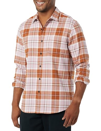 Amazon Essentials Herren Langärmeliges Kariertes Flanellhemd In Schmaler Passform (Farben In Limitierter Auflage), Braun Lila Karomuster, XS