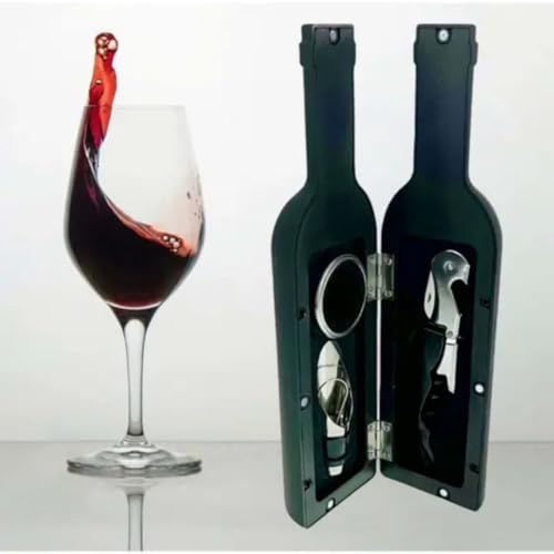 Kit para Vinho Abridor Acessórios 3 Peças Mini Garrafa Mimo PRETO PREMIUM