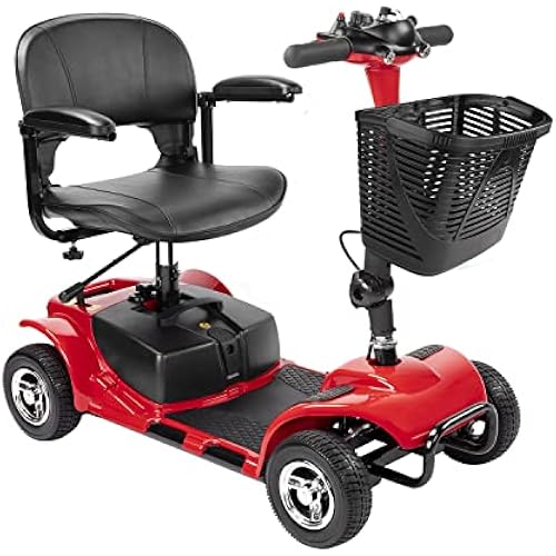 Cebihy 4 Wheel Mobility Scooter, Electric Power Mobile Scooters for Seniors Adult with Lights Collapsible and Compact Duty Travel Scooter w/Basket and Extended Battery (Red)