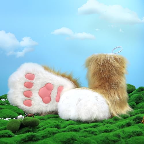 Image of Animal Fuzzy Slippers Bear Cat Wolf Dog Fox Fursuit Feet Paw Claw Shoes Furry Boots Costume Accessories for Adult Kids
