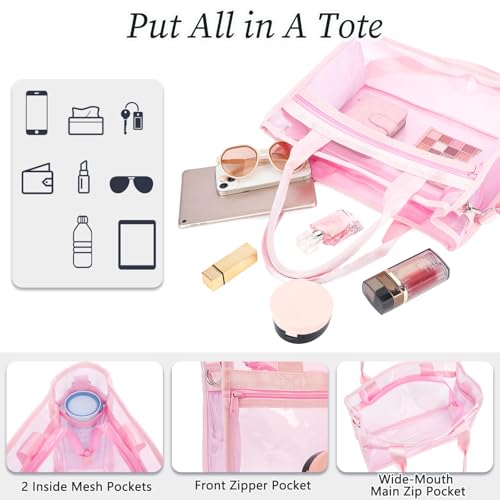 Image of Fammart Clear Bags Stadium Approved, Jelly Tote Bag for Women with Zipper, Crossbody Bag with Adjustable Strap for Work