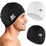 Swim Cap - Satin-Lined High Elasticity - Breathable Comfort Adult Large Unisex Swim Cap, Suitable for Long and Short Hairstyles (Black & White)