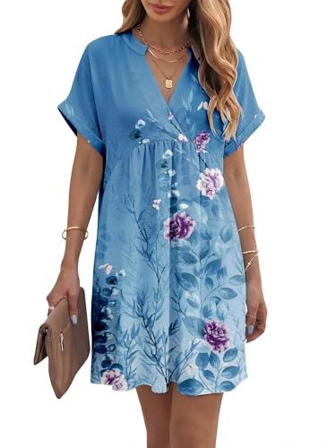 CRAZY GRID 2026 Spring Summer Womens Blue Floral Print Gathered