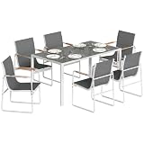 Outsunny Conjunto de Mesa y Sillas Jardín de 7 Piezas Blanco y Gris