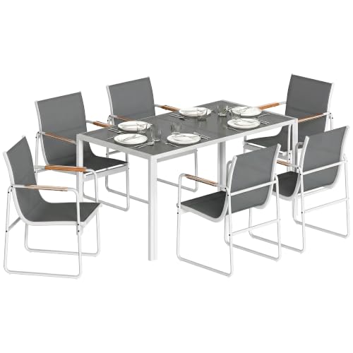 Outsunny Conjunto de Mesa y Sillas Jardín de 7 Piezas Blanco y Gris