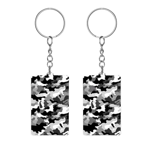 LZQPOEAS Llavero acrílico de camuflaje negro, gris y blanco, estampado de doble cara, ligero, duradero, para mochila, monedero, llaves de coche, regalo creativo para mujeres
