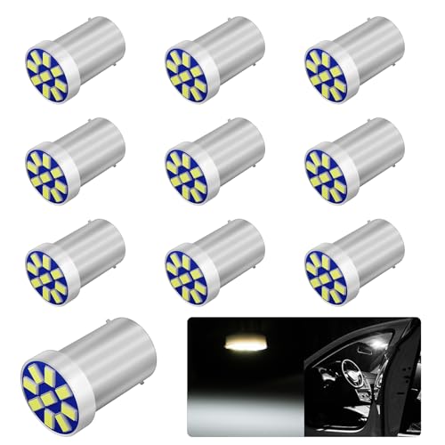 eooezj BA9S BA9 1893 53 57 47830 64111 3893 1895 LED Bulb or Indicator Lights Car Dome Map Trunk License Plate Courtesy Step Light Canbus Error Free Dual Polarity DC/AC 12V, 10-Pack White