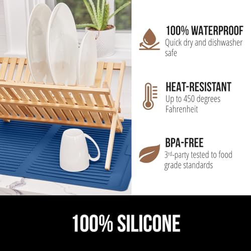 GORILLA GRIP 100% BPA-Free Patented Silicone Dish Drying Mat for Kitchen Counter, 18x16 Inch, Water Catching Ribbed Design, Easy Clean Waterproof Sink Liner, Heat Resistant, Fits Under Rack, Blue by GORILLA GRIP - Image 4