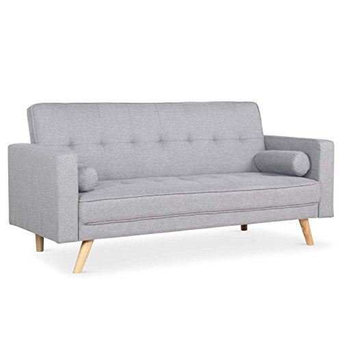Menzzo Canapé Convertible scandinave Sofá Cama, poliéster, Gris Claro, 186 x 75 x 89 cm