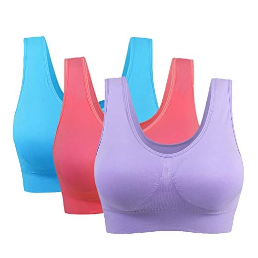 OrientalPort – Sujetador sin costuras para mujer, paquete de 2/3/6 sujetadores deportivos sin aro con almohadillas extraíbles, talla grande Negro Rojo+Púrpura Claro+Azul XXX-Large