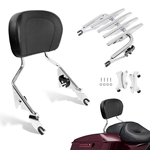 Aufer Chrome Detachable Upright Passenger Backrest Sissy Bar W/Pad Stealth Luggage Rack Mounting 4 Point Docking Hardware Kit Compatible With For Touring Road Street Electra Glide Road King 2014-2023 #TOP24