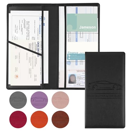 JUSTTOP 1Pack Car Registration and Insurance Holder,Car Document Holder for Cards License with Magnetic Shut,Vehicle Glove Box Car Organizer for Documents, Cards, License(Black)
