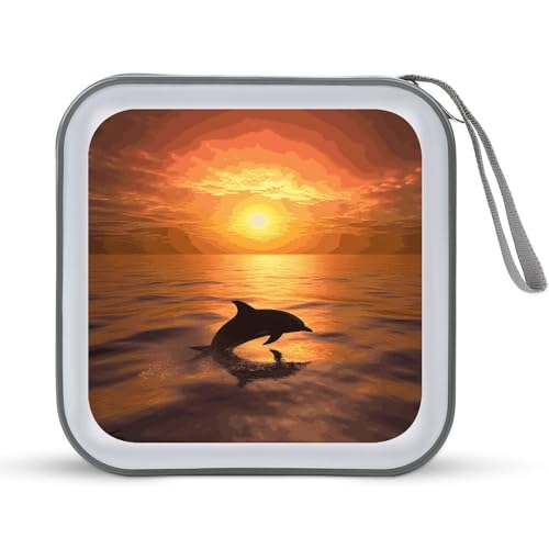 Étui à CD rigide pour 40 DVD motif dauphin et coucher de soleil