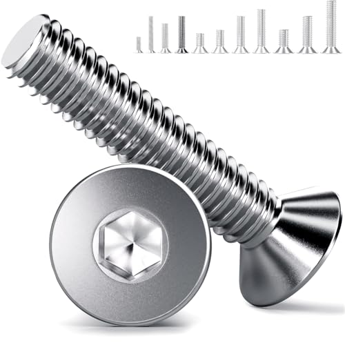 YOOPIN Lot de 120 vis à tête fraisée M4, M4 x 20 mm, en acier inoxydable A2 V2A, vis à tête fraisée M4, DIN 7991, avec filetage complet à six pans creux, pour machines, appareils et meubles