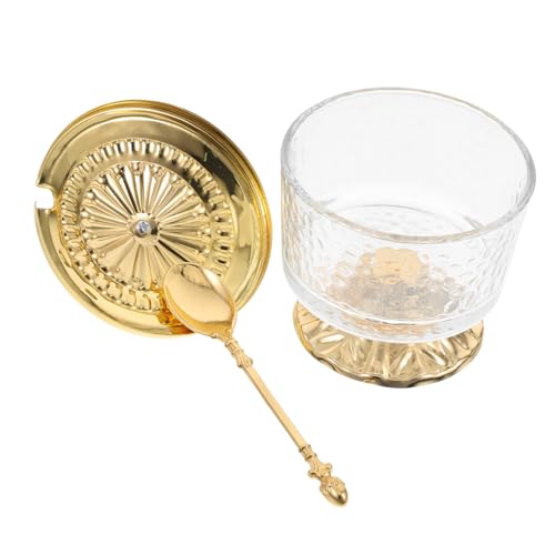 DECOMELODY Tarro de Azúcar de Vidrio Transparente con Tapa y Cuchara Recipiente para Sal y Especias para Cocina y Hogar Frasco Boticario Decorativo Fácil de Limpiar