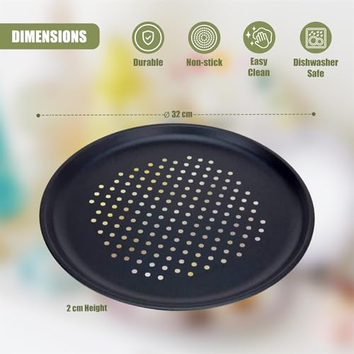 GEEZY Large Non-Stick Pizza Baking Tray 32cm (12.5") - Set of 2, Round Carbon Steel with Perforated Holes, Safe for Dishwasher, Fridge & Freezer - Image 4