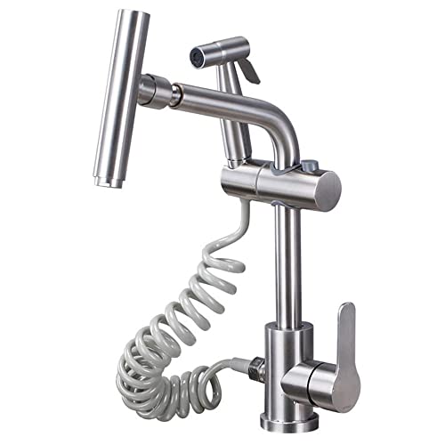 Grifo de un solo orificio con pulverización y acero inoxidable cepillado para fregadero