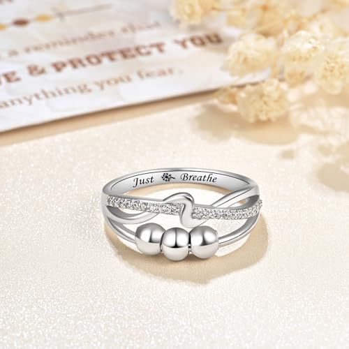 ACJFA Just Breathe Anxiety Rings for Women 925 Sterling Silver Wave Rings Self Reminder High and Low Ring Anti-Anxiety Jewelry (7#) by ACJFA - Used condition - Image 3