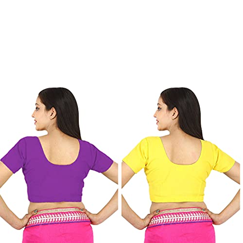 Image of Namita Women's Rubia Cotton Half Sleeve Readymade Blouse (U-COT-COM-2-DARKPURPLE-YELLOW-34 Dark Purple, Yellow 34)