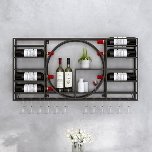 Étagère à vin murale métal bouteilles et verres support bar - 3