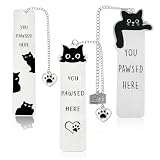 DOVBAN 3 piezas de marcapáginas de metal con colgante de gato, personalizados para los amantes de los libros, regalos para niños y niñas, con colgante en forma de corazón y garras de gato
